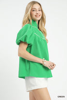 Umgee Green Textured Puff Sleeve Blouse