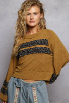 POL Print Patch Round Neck Balloon Sleeve Cropped Top