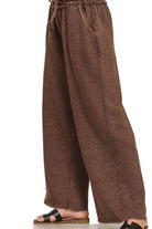 Zenana Mahogany Acid Wash Fleece Palazzo Sweatpants with Pockets