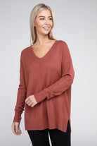 Zenana Garment Dyed Front Seam Side Slit Sweater ZENANA