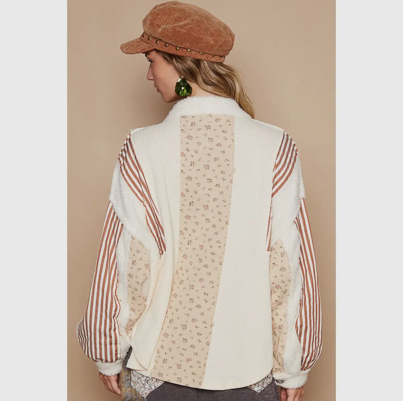 POL Open Front Waffle Knit Fleece Mix Cardigan in Cream Trendsi