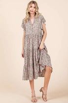 Mittoshop Abstract Print Ruffle Tier Midi Dress in Sage