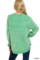 Zenana Light Mocha Curved Hem Two-Tone Ribbed Sweater