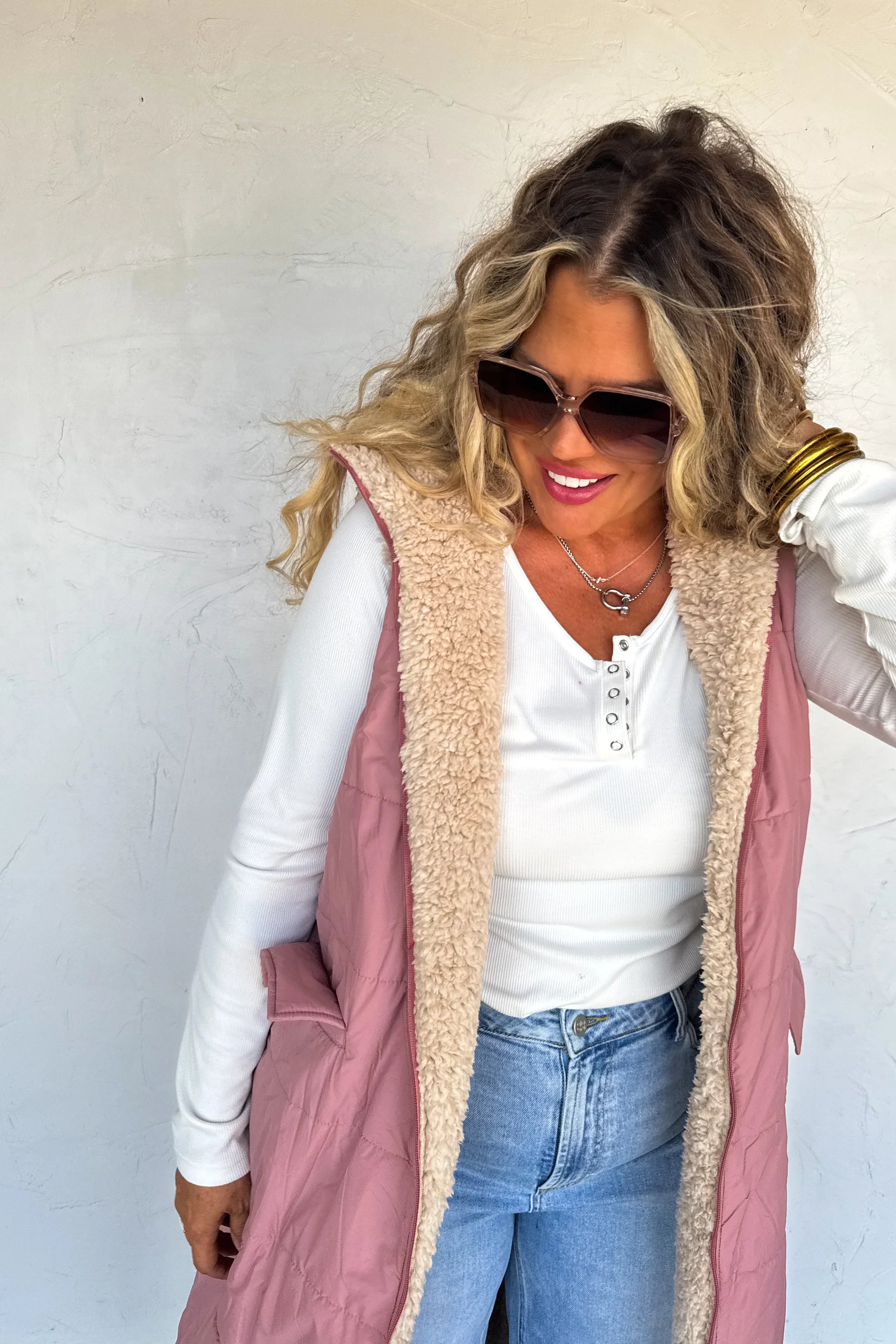 PREORDER: Blakeley Reversible Sherpa Puffer Vest Womens