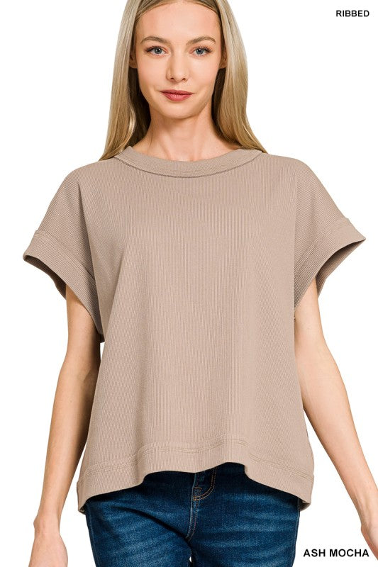 Zenana Black Ribbed Short Sleeve Tee and Pants Set