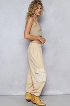 POL Apricot Contrast Lace Overlay Pocket Patch Thermal Knit Joggers