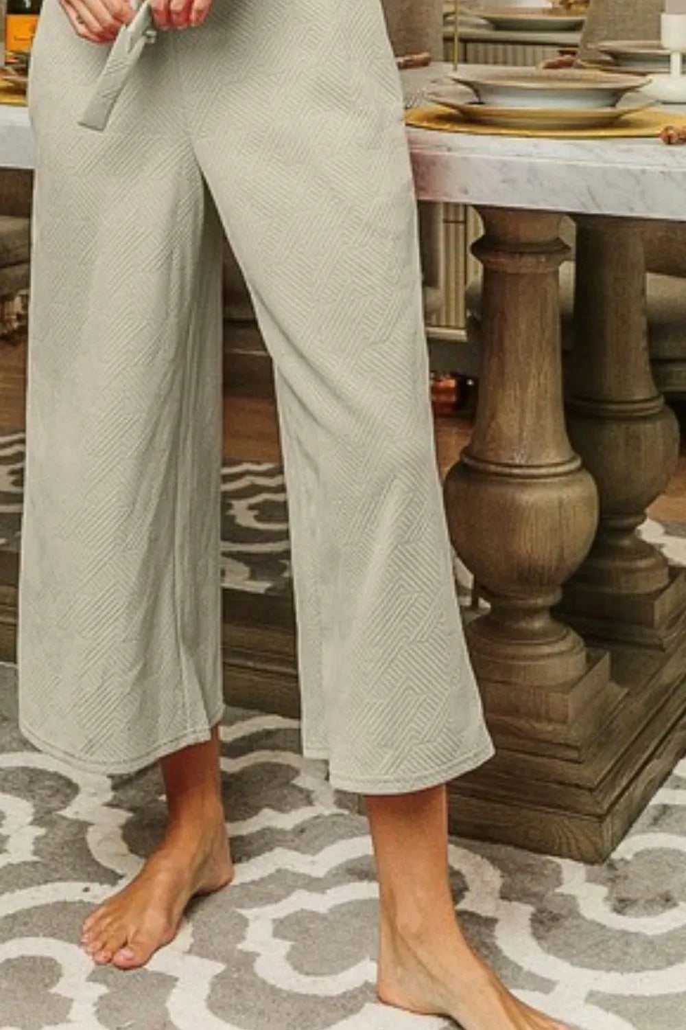 BiBi OatmealTextured Jacquard Jumpsuit with Side Pockets