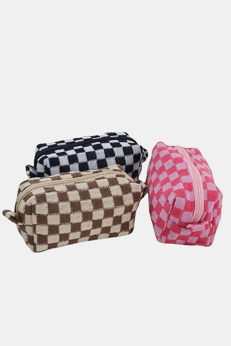 Zenana - 6 Colors- Checkered Pattern Knitted Cosmetic Pouch