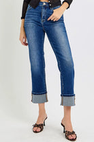RISEN High Rise Ankle Straight Cuffed Jeans