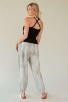 Davi & Dani Light Gray Rhinestone Elastic Waist Joggers Pants