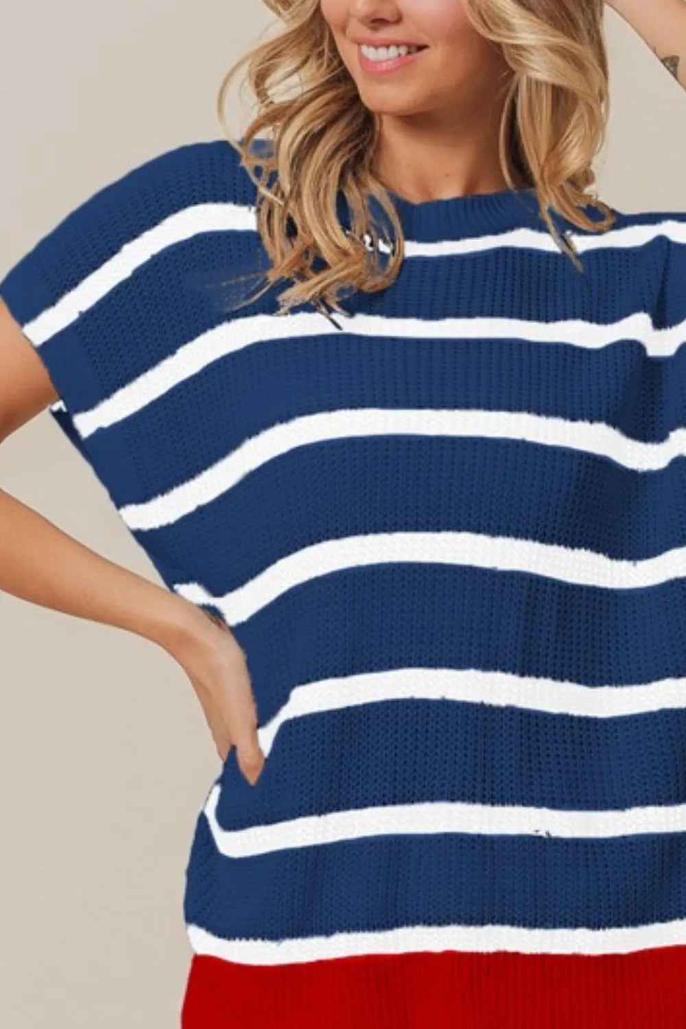 BiBi Fourth Of July Stripe Drop Shoulder Sweater