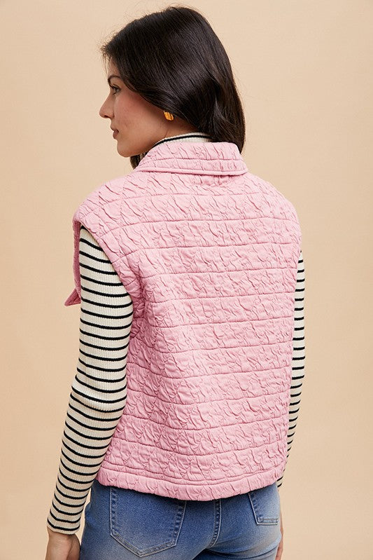 Annie Wear Blush Pink Textured Quilted Snap Down Vest Coat