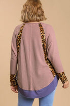 Umgee Dusty Pink Leopard High-Low Dolman Sleeve Waffle Knit Top