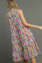 Umgee Violet Mix High-Low Hem Floral Sleeveless Tiered Dress