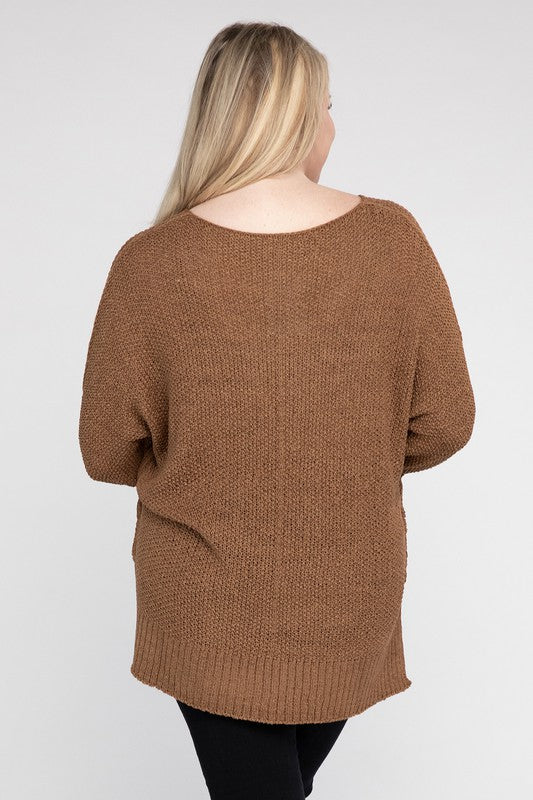 eesome Plus Size Crew Neck Knit Sweater eesome