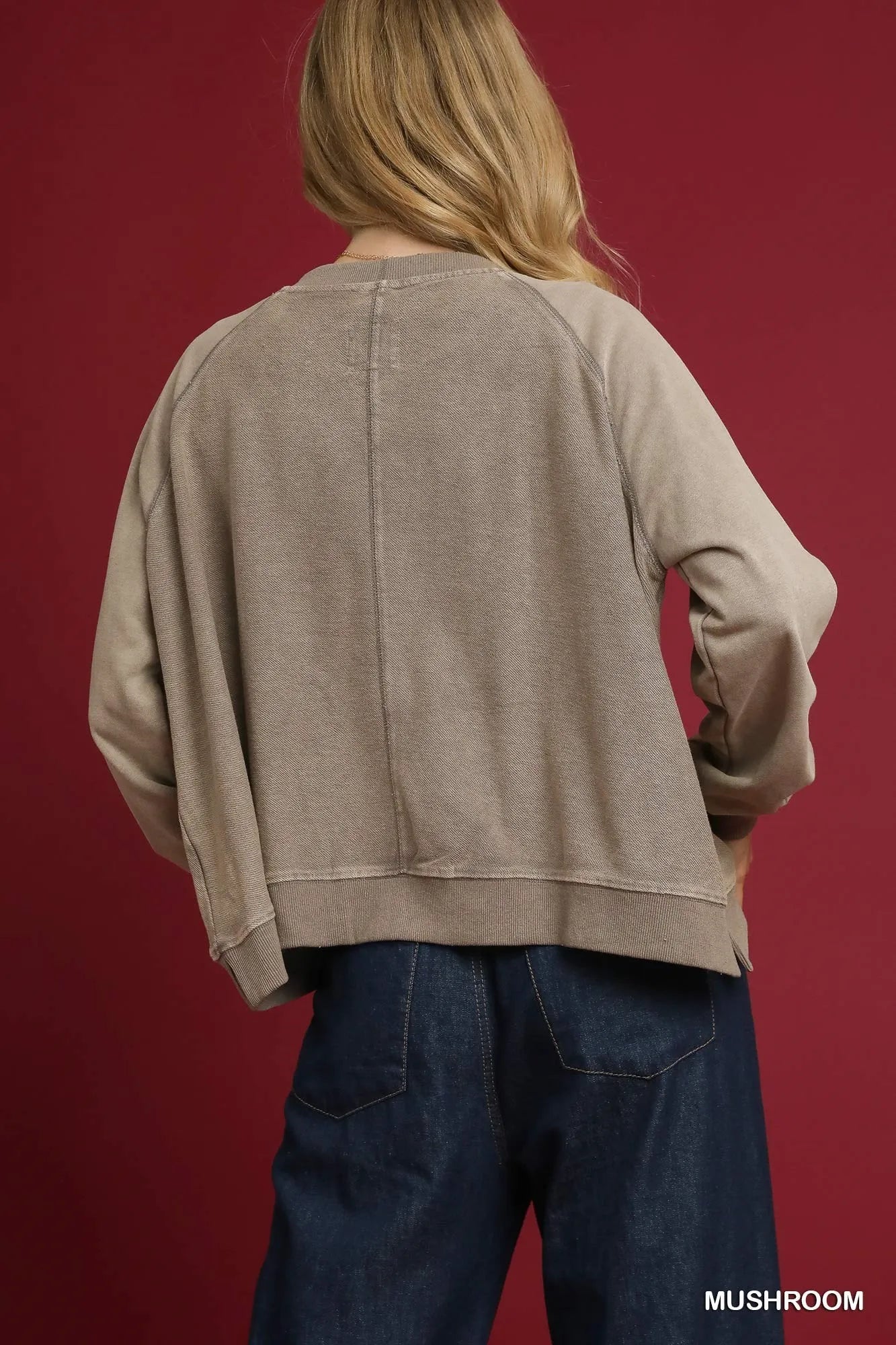 Umgee Mushroom Mineral Wash French Terry Sweatshirt