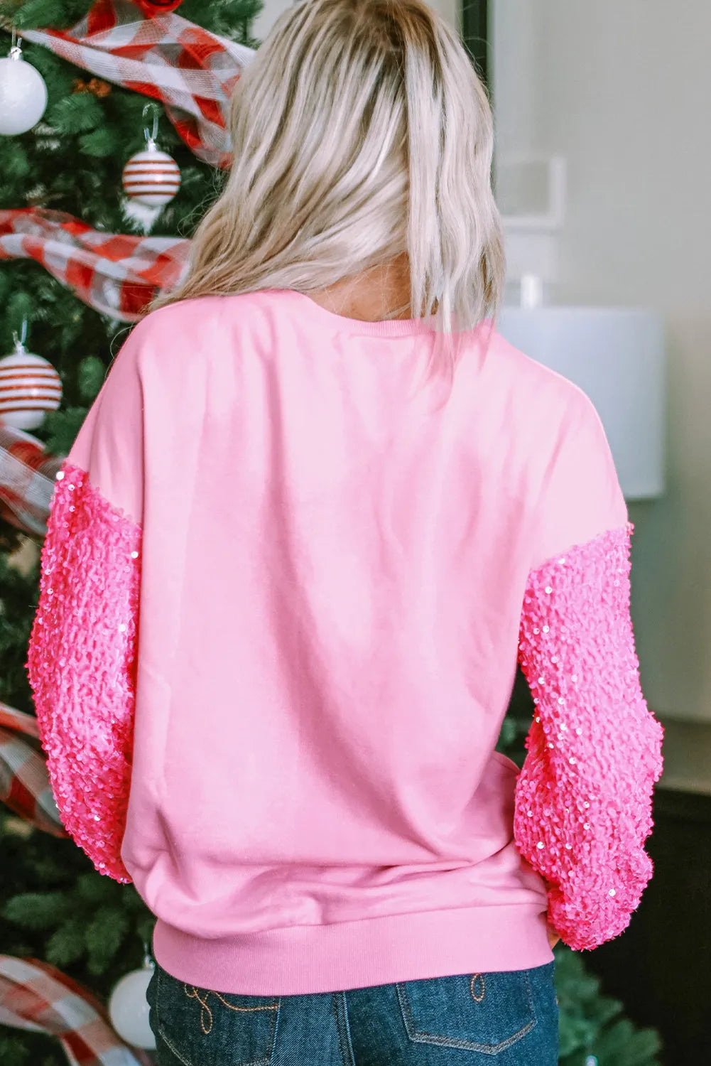 Preorder Pink Sequin Nutcracker Dropped Shoulder Sweater Trendsi