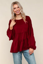 Haptics Wine Babydoll Oversized Blouse