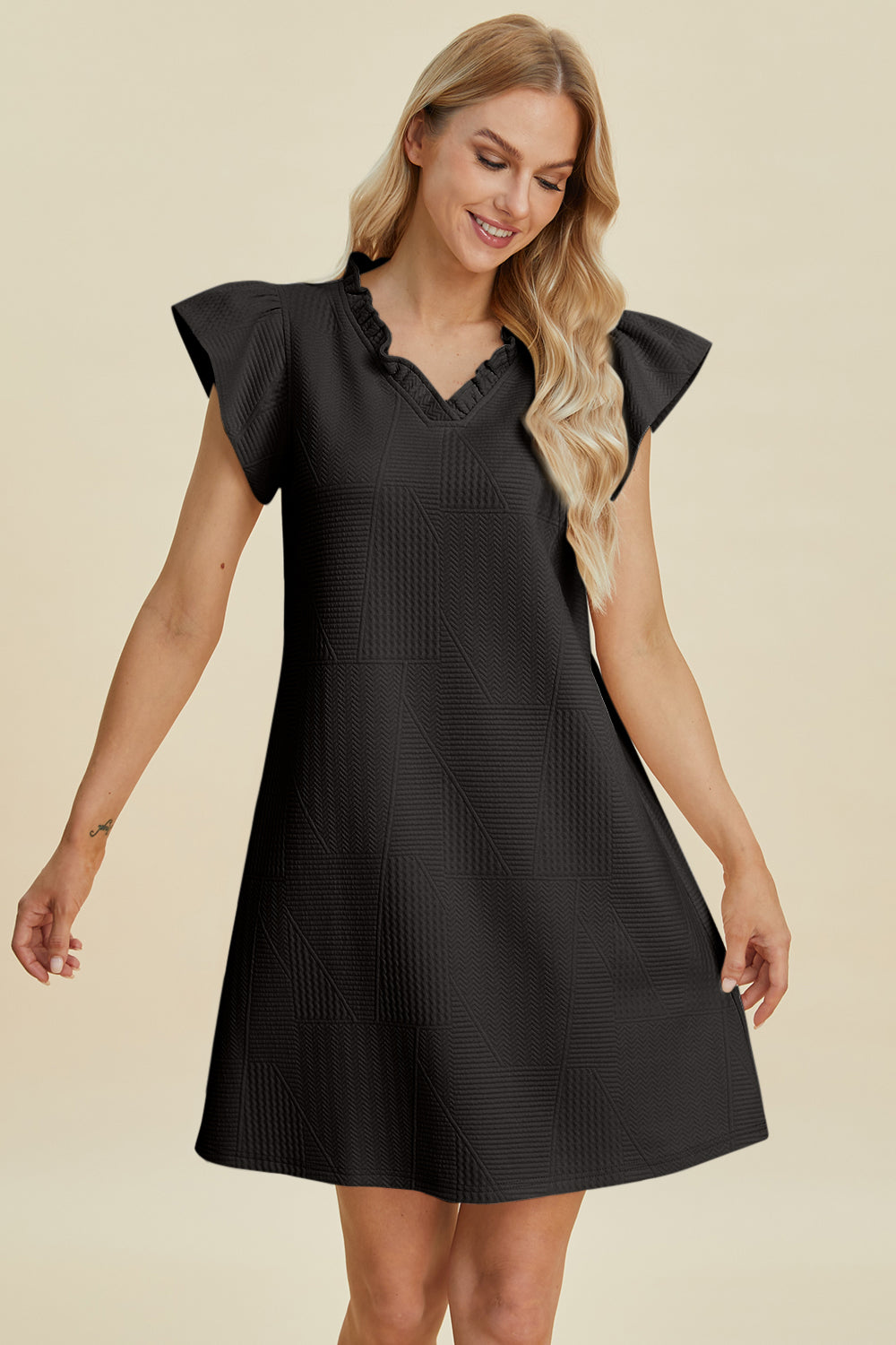 Double Take: 5 Colors Quilted Ruffled V-Neck Cap Sleeve Dress Dresses