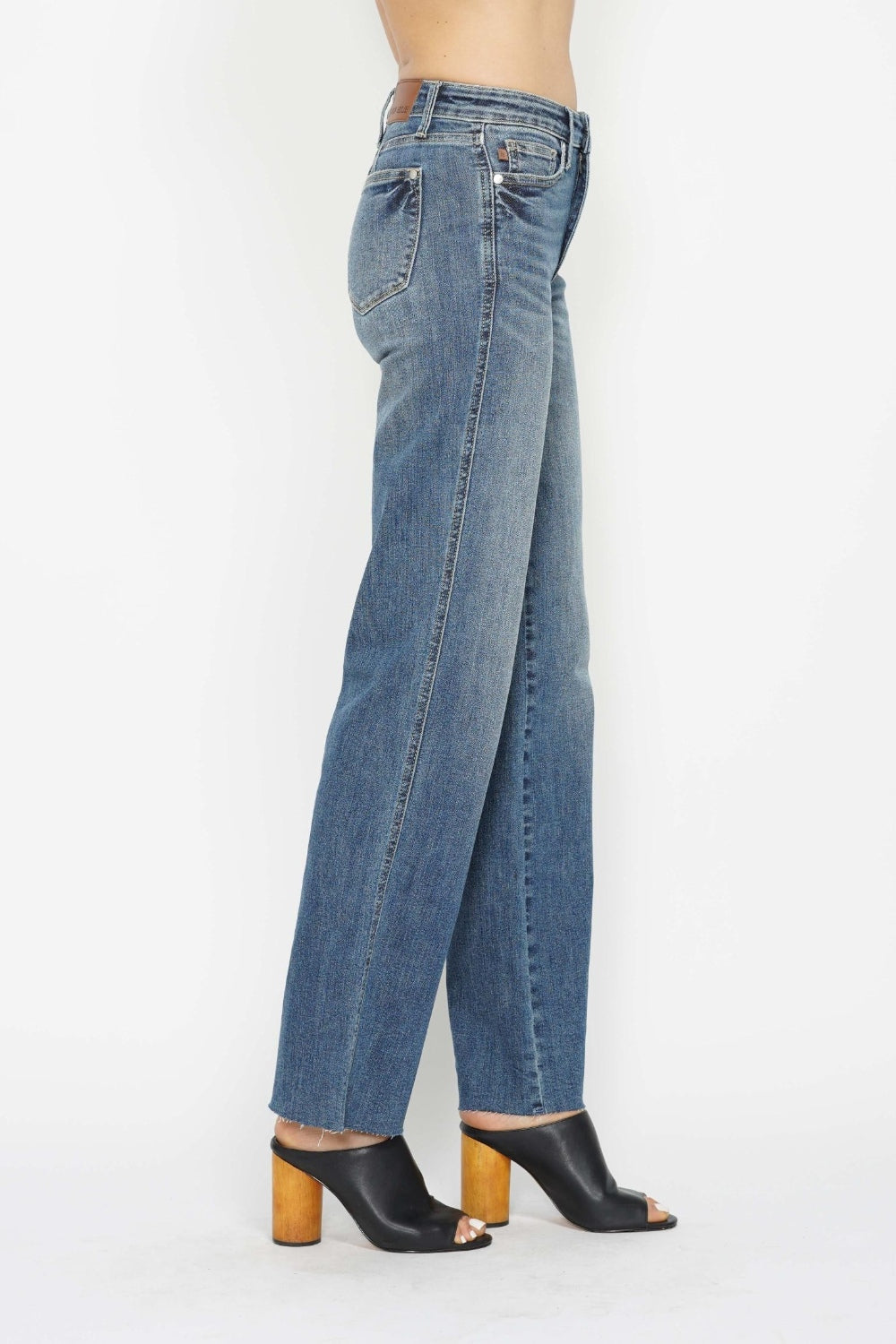 Judy Blue Tummy Control Medium Washed Straight Jeans With Raw Hem Jeans