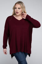 Zenana Plus Size Dolman Sleeve V-Neck Side Slit Hi-Low Hem Top ZENANA