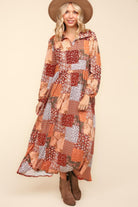 Haptics Patchwork Dreams Long Sleeve Midi Dress