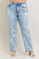 Judy Blue High Waisted Mineral Wash Distressed 90's Straight Jeans
