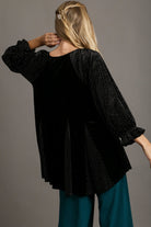 Umgee Black Godet Hem Polka Dot V-Neck Blouse Shirts & Tops