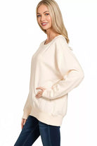 Zenana Cream Fleece Boat Neck Sweatshirt