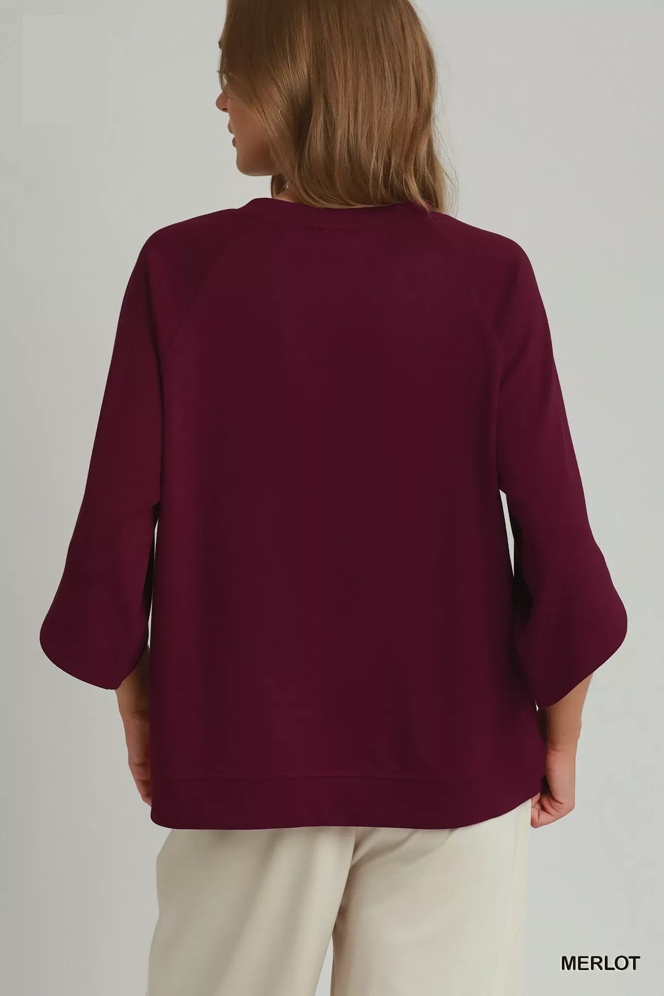 Umgee Merlot Round Hem Raglan Sleeve Top