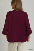 Umgee Merlot Round Hem Raglan Sleeve Top
