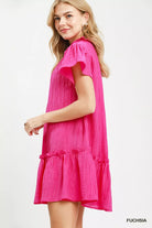 Umgee FuchyTextured Ruffle Hem Mini Dress