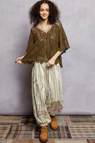 POL Olive V-Neck Crochet Top with Scalloped Hem