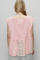 POL Blush Pink Embroidered Detail Boat Neck Cap Sleeve Lace Blouse