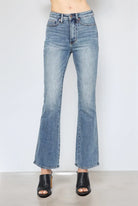 Judy Blue Tummy Control Back Embroidered Pocketed Bootcut Jeans Reg inseam