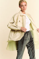 Davi & Dani Beige Faux Leather Button Up Jacket with Chest Pockets Coats & Jackets