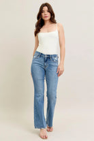 Judy Blue Medium Washed Mid Rise Wash Destroy Hem Bootcut Jeans