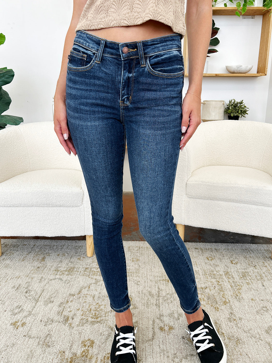 Judy Blue Medium Washed Classic Hand Sanded Skinny Jeans Jeans