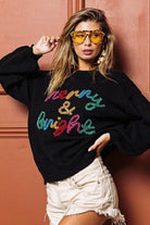 BiBi Black Tinsel Lettering Merry & Bright Christmas Sweater