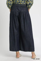 Umgee Dark Denim Stone Washed Wide-Leg Button-Front Culottes