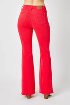 Judy Blue Red High Waisted Tummy Control Garment Dyed Flare Jeans
