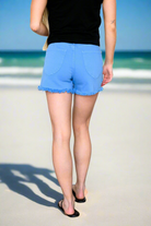Judy Blue Celeste Mid Rise Shield Pocket Cutoff Shorts in Sky Blue Ave Shops