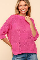 Haptics Pink Heart Netted Crochet Sweater Top Shirts & Tops