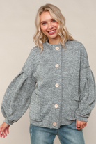 Haptics Heather Gray Two-Tone Jacquard Hacci Knit Button Down