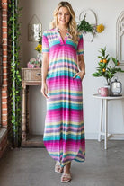 Heimish Pink Multi Color Striped Short Sleeve Maxi Dress