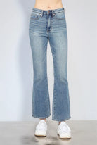 Judy Blue Tummy Control Back Embroidered Pocketed Bootcut Jeans Short inseam