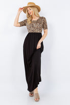 Celeste Leopard Round Neck Maxi Dress with Pockets