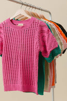 BiBi Fuchsia Crochet Lace Top With Puff Sleeves