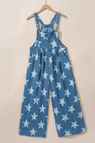 Preorder Star Print Buttoned Strap Wide Leg Denim Overalls