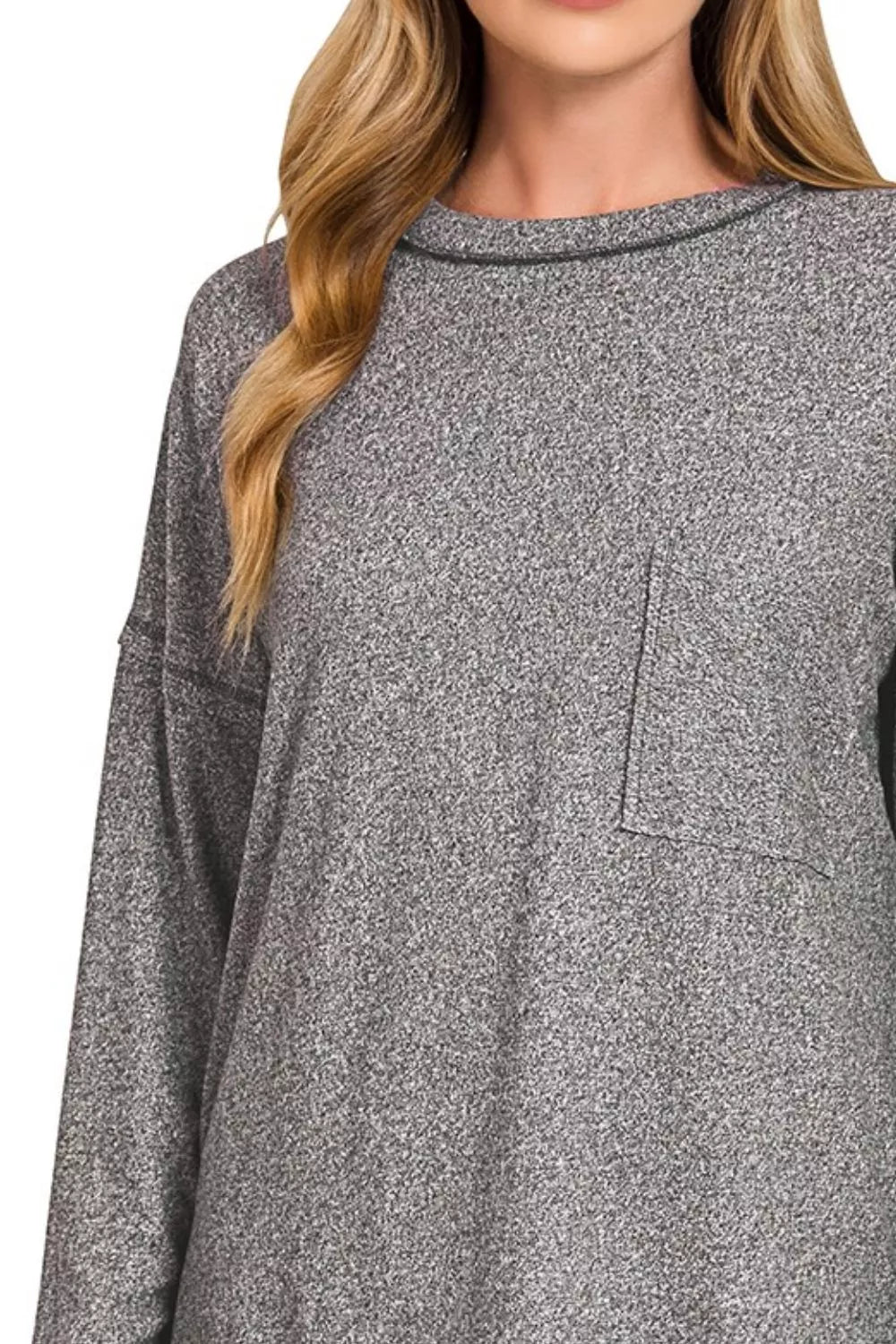 Zenana Soft Melange Hacci Round-Neck Long Sleeve T-Shirt